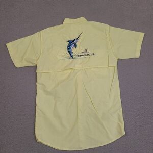 Spicy Tuna Shirt Mens Medium Fishing Savannah Georgia Button Up Yellow Vented‎